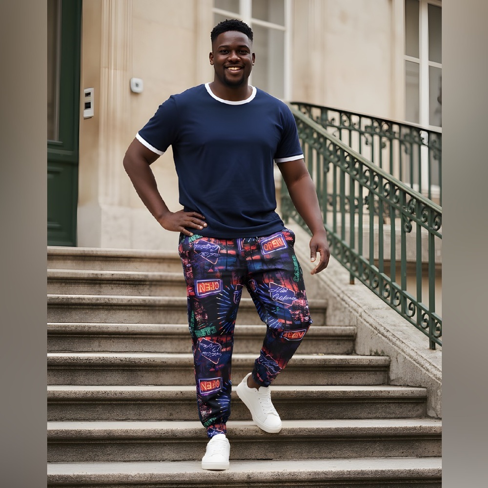 NWT Fresh Prints of Bel-Air SZ S OR M black/red/multicolor “neon signs”  jogger